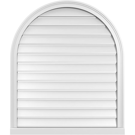 Ekena Millwork Round Top Surface Mount PVC Gable Vent: Functional, w/ 2"W x 2"P Brickmould Sill Frame, 34"W x 40"H GVPRT34X4003SF